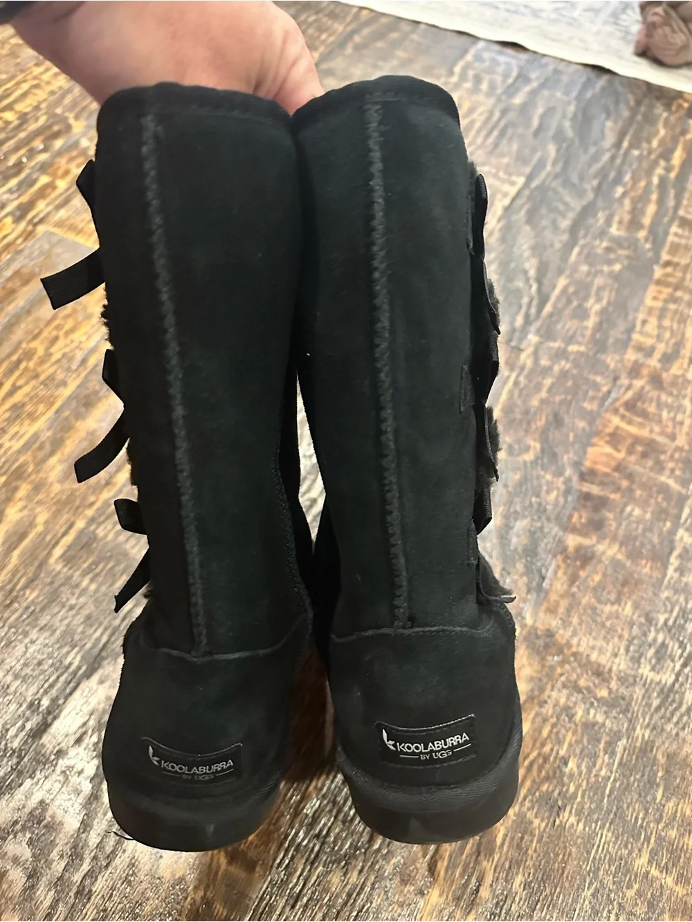 Koolaburra Black Suede Mid-Calf Boots with Side Bows